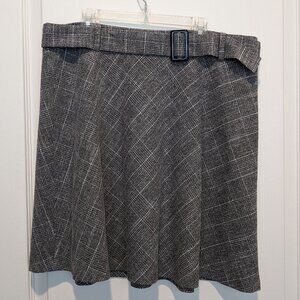 LOFT Grey Plaid Belted A-Line Skirt, Size 12